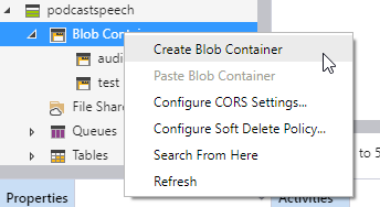 Create blob container in Storage Explorer