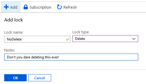 Adding resource lock with the type Delete