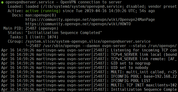 OpenVPN service running