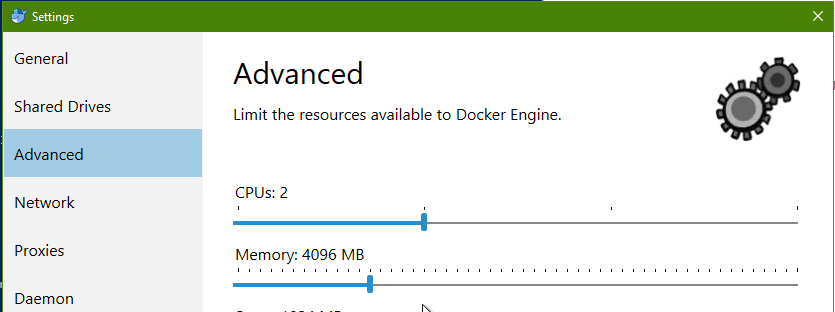 4 GB of RAM assigned to Docker
